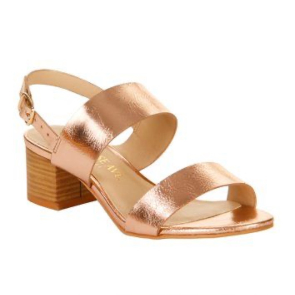 Melrose Ave. Los Angeles 100% Vegan, Rose Gold Metallic, 2” Heel, Strap Sandals - Picture 2 of 12